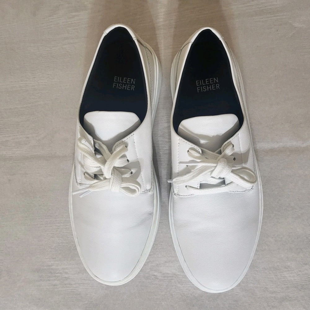 Eileen Fisher White Leather Lace Up Platform Sneakers Cushioned Womens Sz 6.5M - Picture 9 of 9